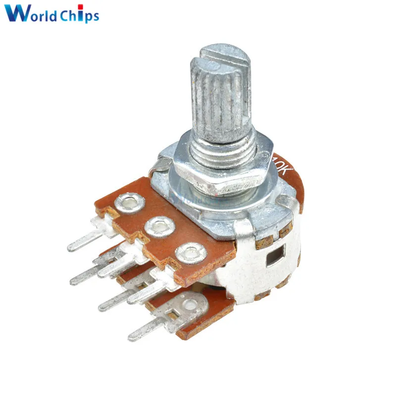 5Pcs B10K 10K Ohm Potenziometro 6 Spilli Split Shaft Rotary Linear Stereo Dual Taper Potenziometri