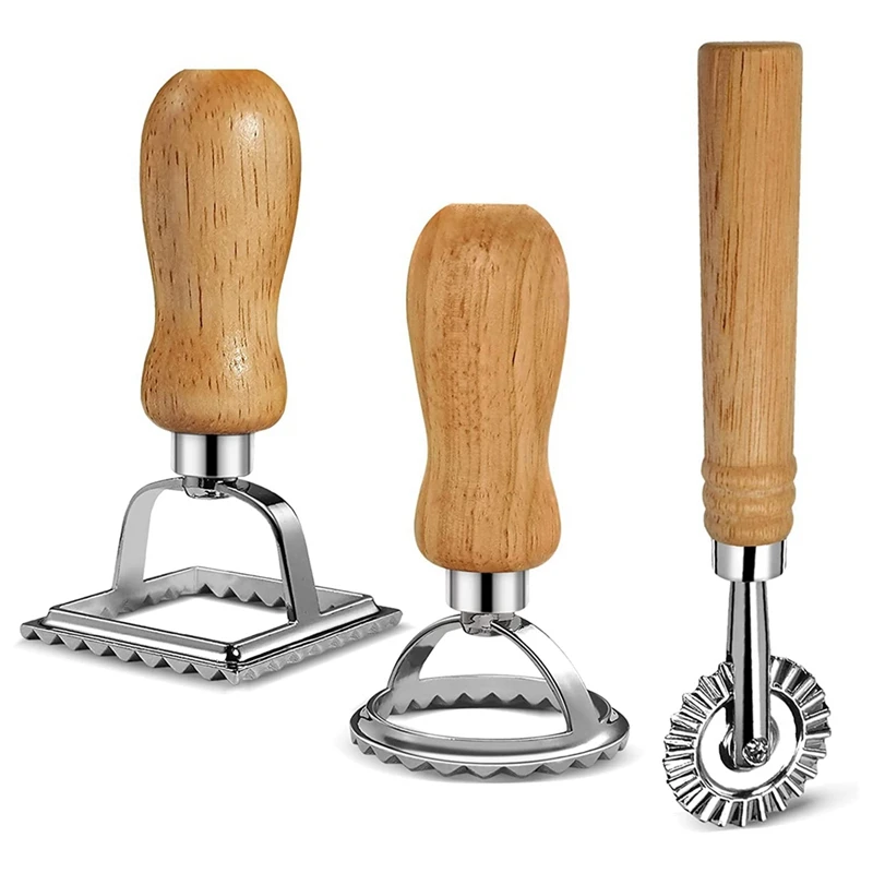 At69-Set Di Tagliapasta Per Ravioli, Macchina Per Timbri Per Ravioli Con Manico In Legno Per Ravioli, Pasta, Gnocchi Lasagne, Pierogi
