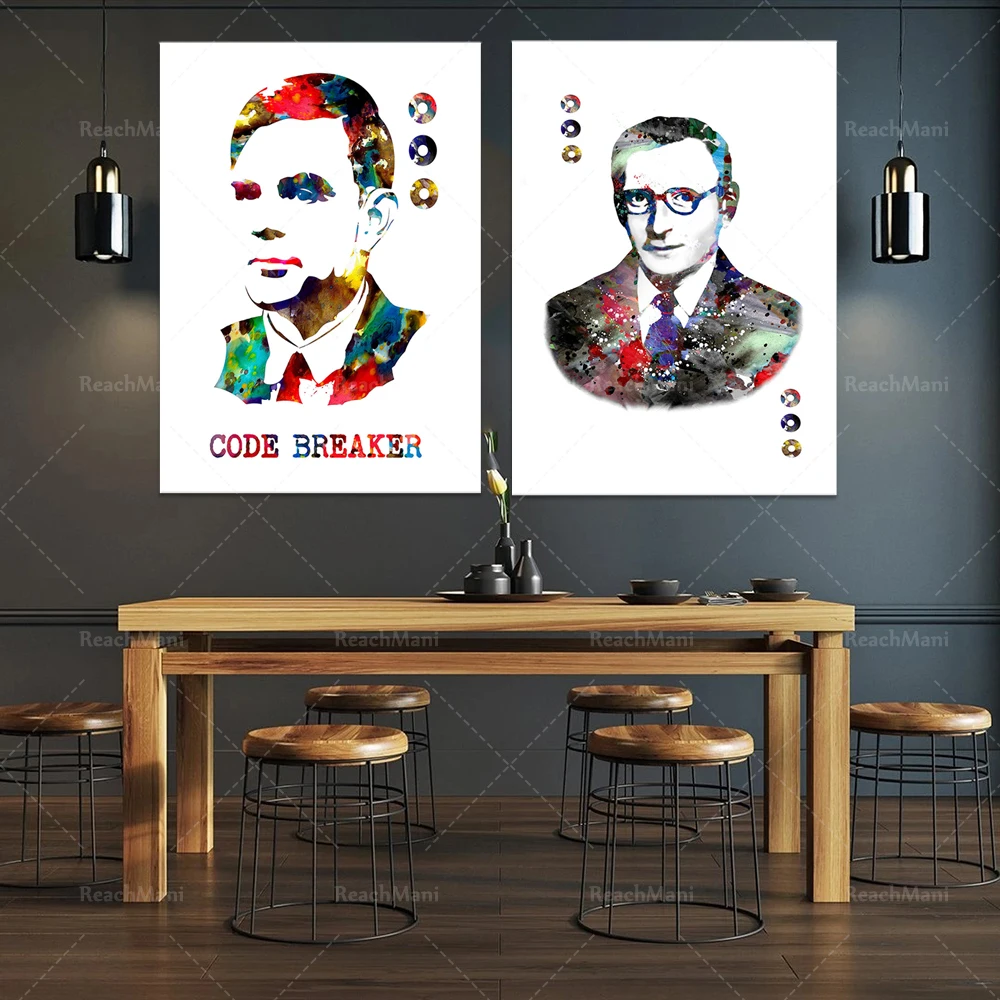 Alan Turing Science Art Prints Affiche Aquarelle Alan Turing, Stampe D'Arte Thomas Olor Fiori