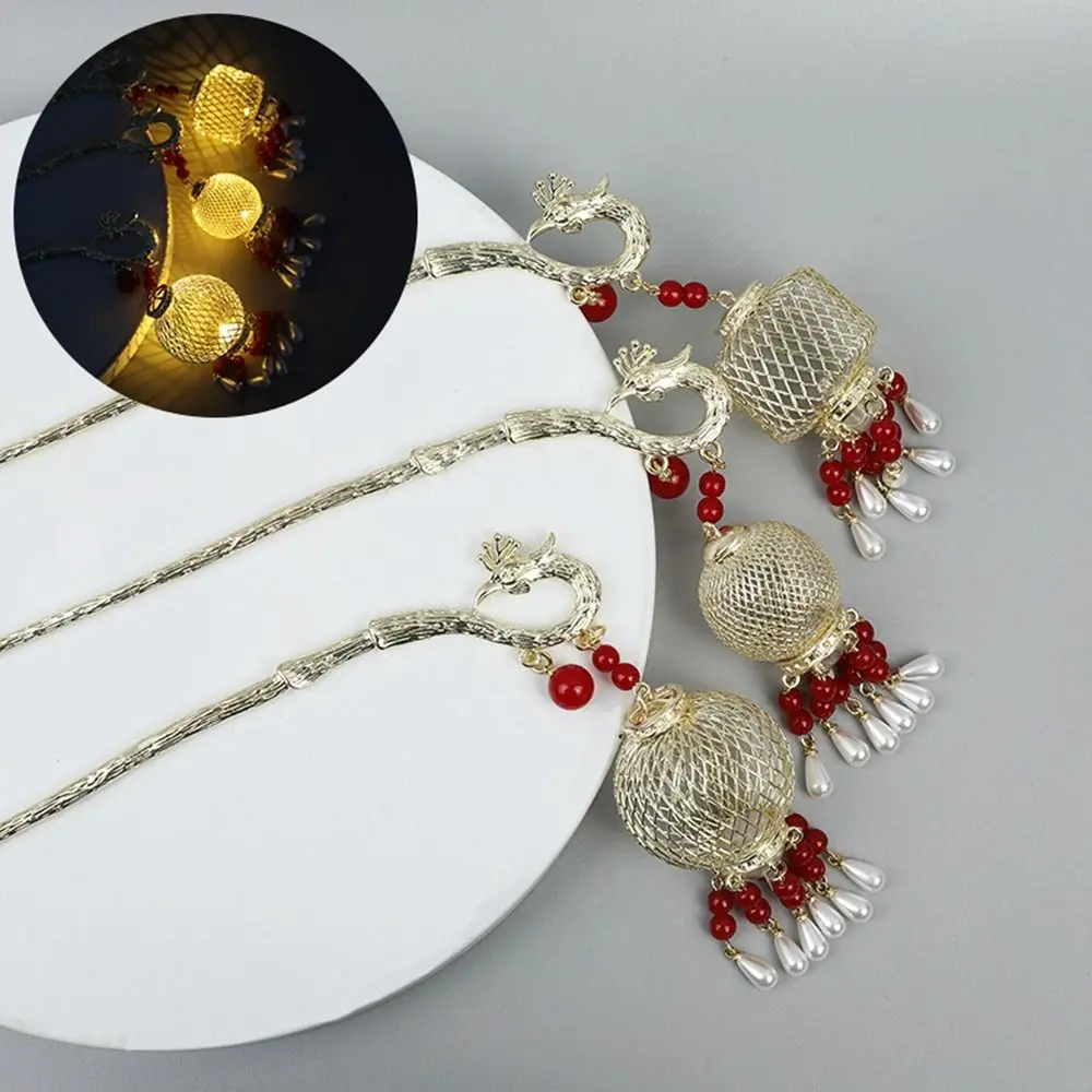 Led Light Glowing Lantern Hairpin Pearl Phoenix Lantern Nappa Hair Stick Hair Chopstick Luminescente Girl Accessori Per Capelli