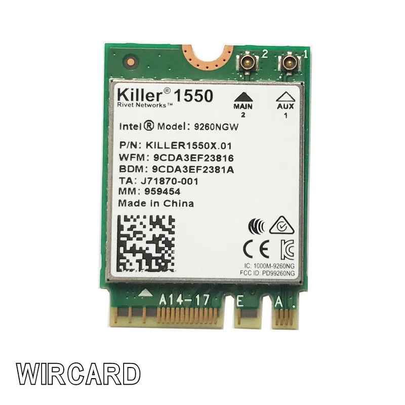 Scheda Per Killer 1550 Intel 9260 9260Ngw Ngff 1730Mbps Wifi Bt 5.0 Scheda 802.11Ac