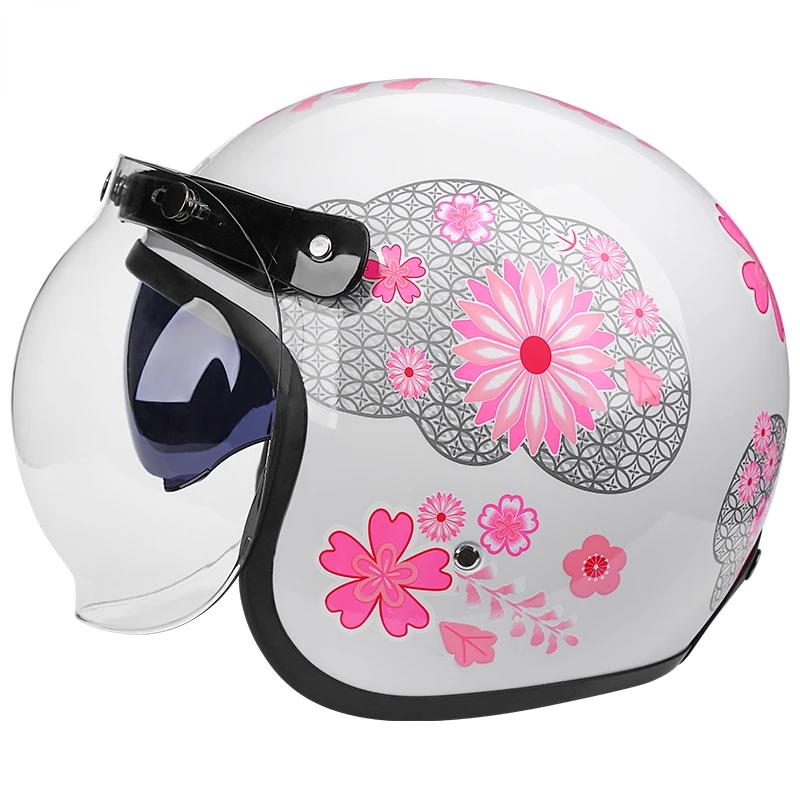 Open Face Motorcycle Helmet Women 3/4 Helmet Capacete Vintage Motor Helmet Casco Cafe Racer Helmet