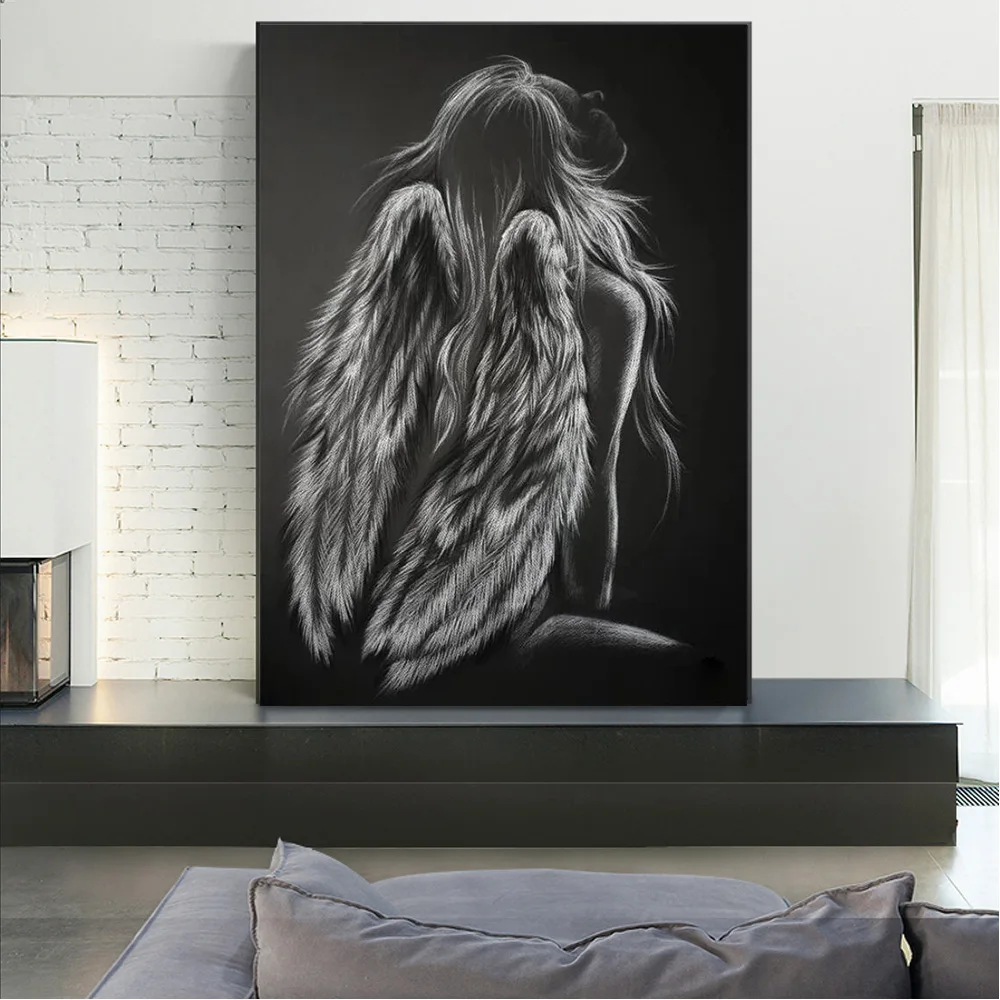 Angel Of Pleasure And Wings Abstract Black White Canvas Painting Wall Art Poster Stampe Per Soggiorno Camera Da Letto Home Decor Gift