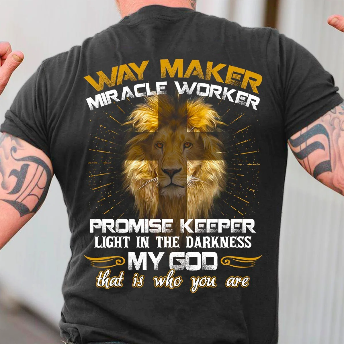 Lion Waymaker Miracle Worker Light In The Darkness Jesus Men Black Tshirt