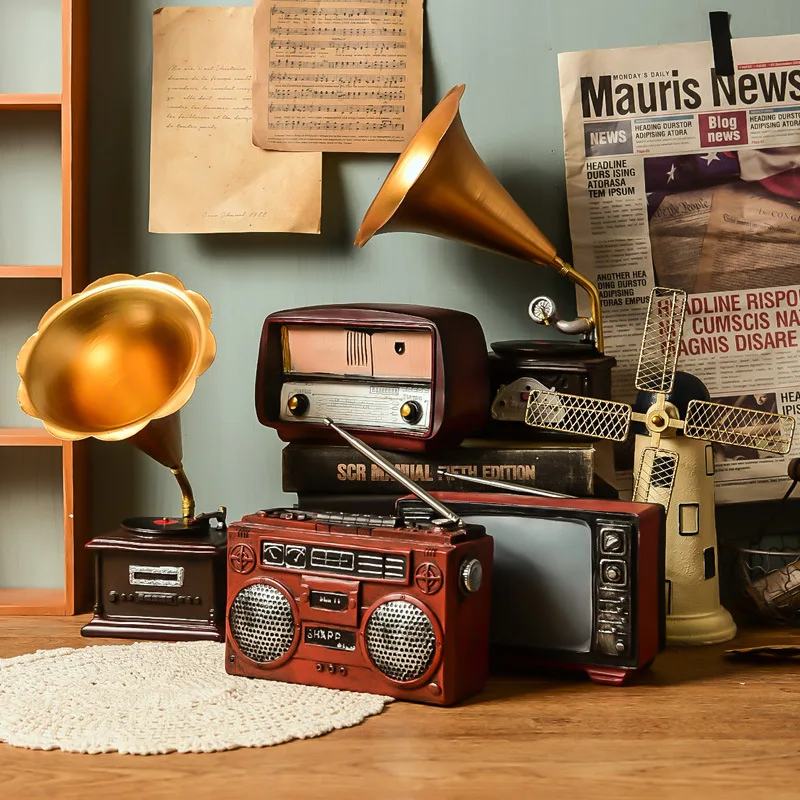 Retro Phonograph 19Th Century Mini Furniture Nostalgic Resin Record Miniature Vintage Room Decor Old Radio Per Fotografia Prop