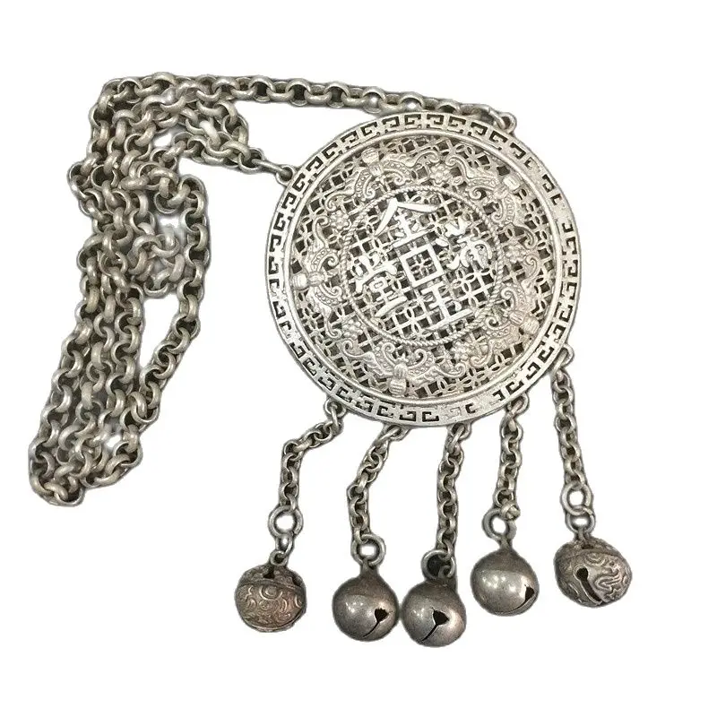 Refluxing Old Vintage Silver Gold Jade Mantang Han Dress Cheongsam Corpetto Pressato Collana Da Donna Old Silver Changsheng Lock