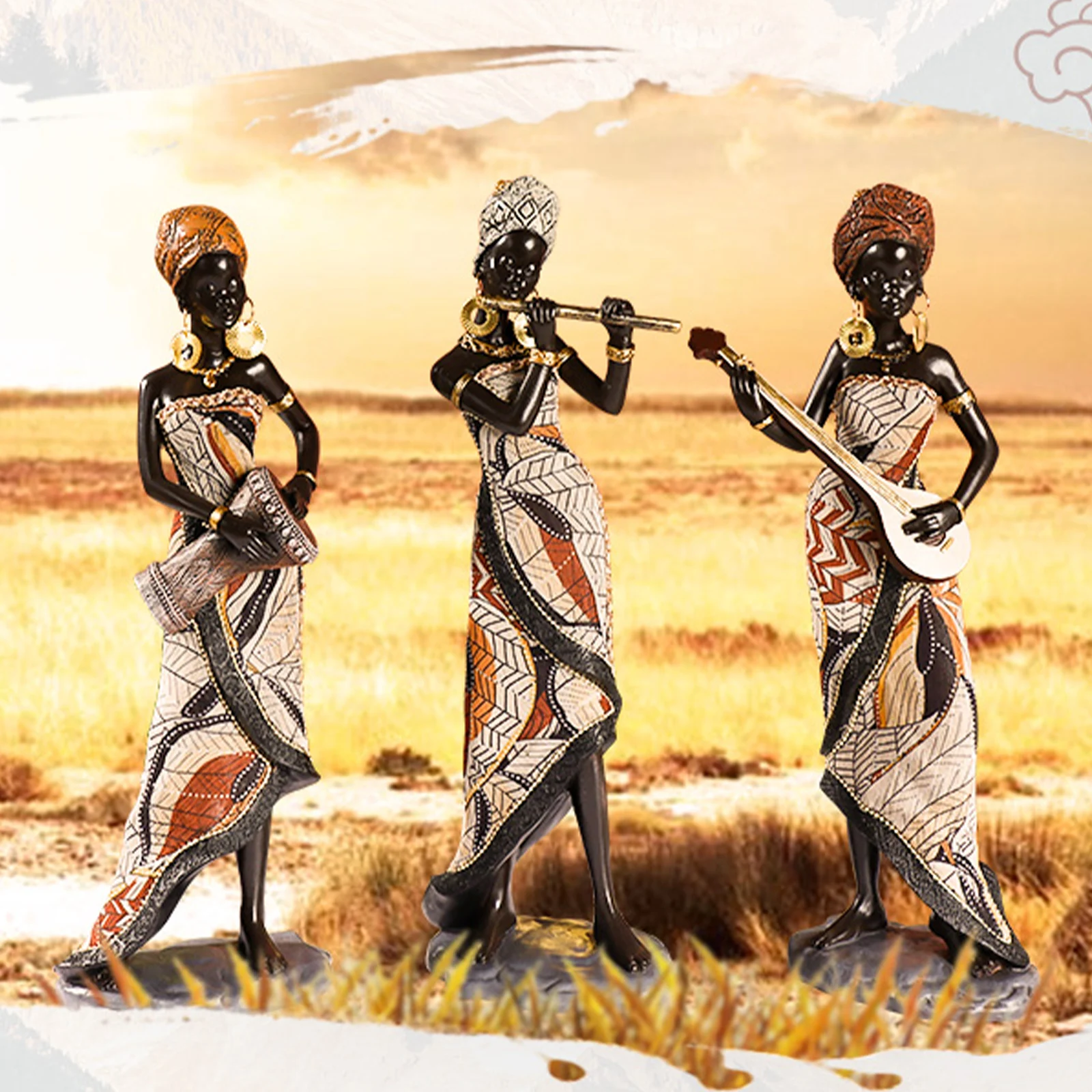 Resina African Black Sculpture Arte Da Collezione Vintage African Female Figurine Handicrafts Holiday Gift Home Decor Per Mobile Tv