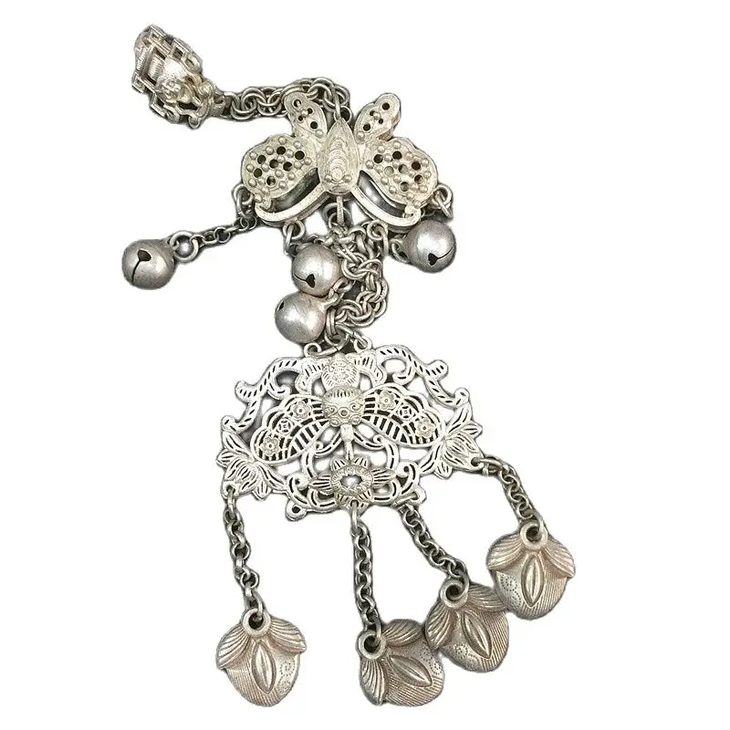 Back Flow Vintage Silver Butterfly Han Dress Cheongsam Corpetto Pressato Lady Necklace Old Silver Changsheng Lock