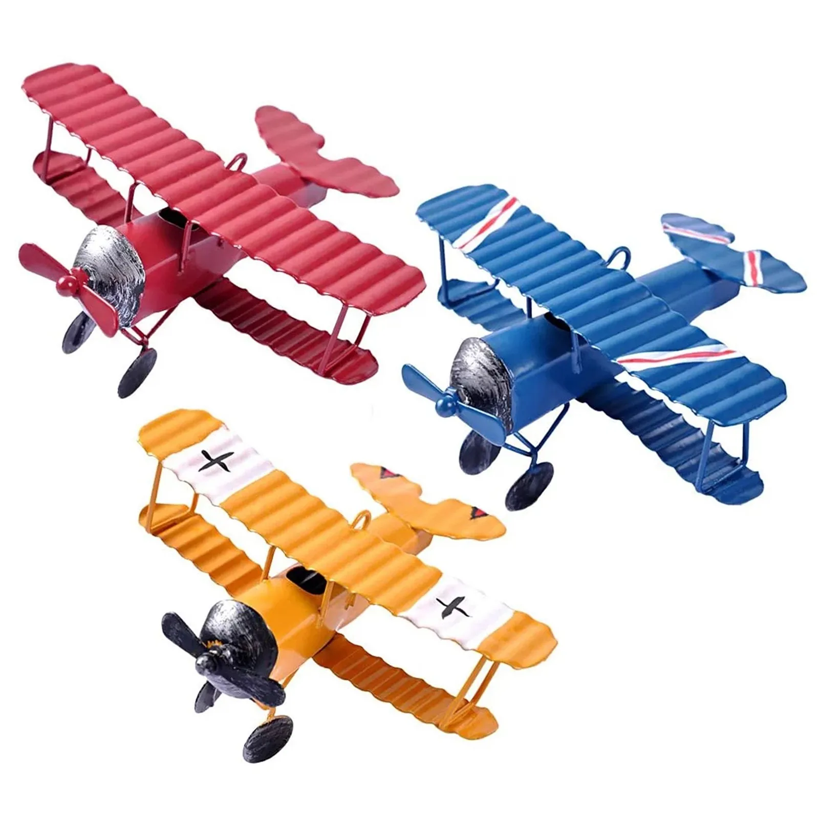 1Pc Mini Biplane Figurine Per La Decorazione Domestica Metallo Ferro Air Plane Model Aircraft Vintage Hanging Planes Miniature Kids Gifts 2024