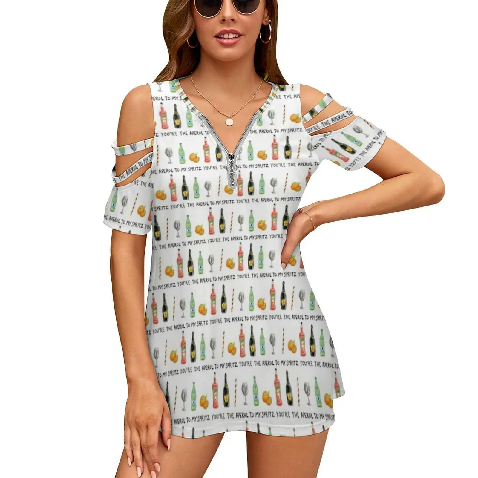 To My Spritz New Fashion Zip Off Spalla Top Manica Corta Camicia Donna Cocktail Spritz Amy Wike Spirits Summer Drink Summer