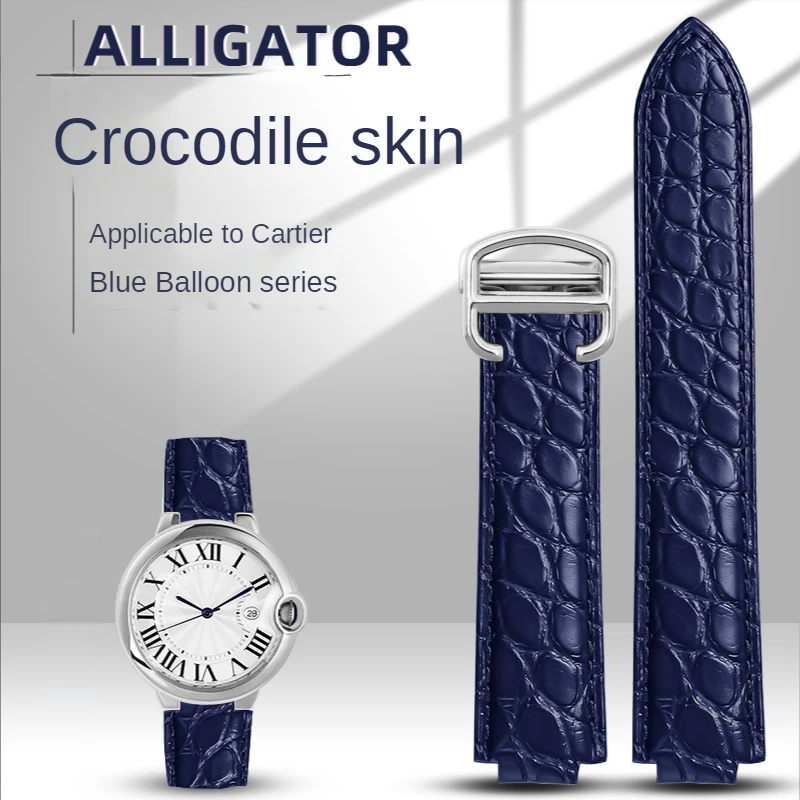 Crocodile Leather Watch Strap For Cartier Blue Balloon Wsbb0025 W69012Z4 Polo Men'S Women'S Watchband 8X14Mm 12X20Mm