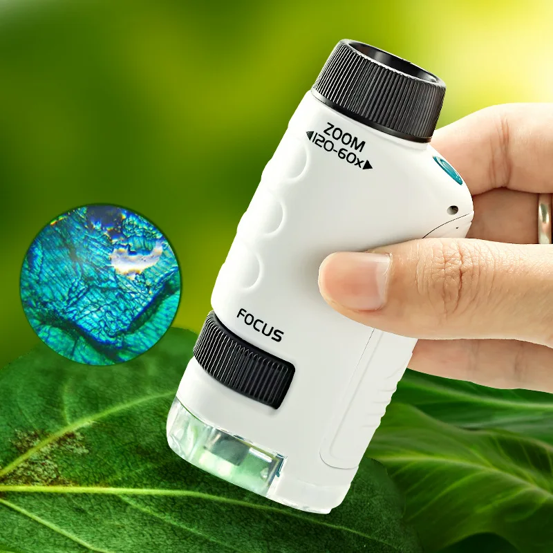 Kid Science Experiment Pocket Microscope Toy Kit 60-120X Mini Microscopio Portatile Educativo Con Luce Giocattoli Per Bambini Regalo