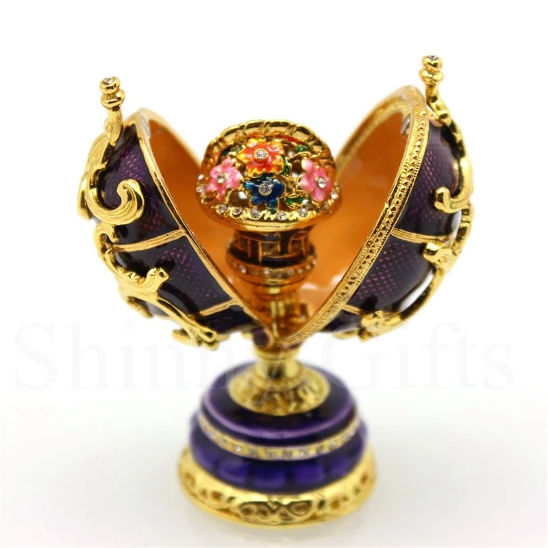 Crystal Easter Faberge Egg Jewelry Box Orecchini Russian Bigiotteria Custodia Regali Di Pasqua Figurine Da Collezione Regali Creativi