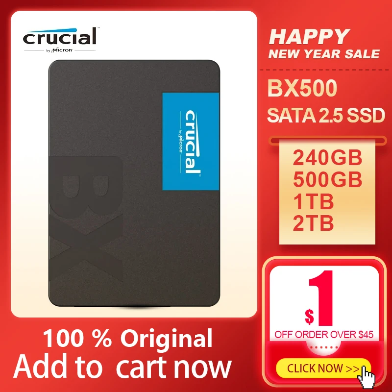 Crucial Bx500 Unità A Stato Solido Interna 240Gb 500Gb 1000Gb 2000Gb 3D Nand Sata Ssd Interno Da 2.5 Pollici, Fino A 540 Mb/S