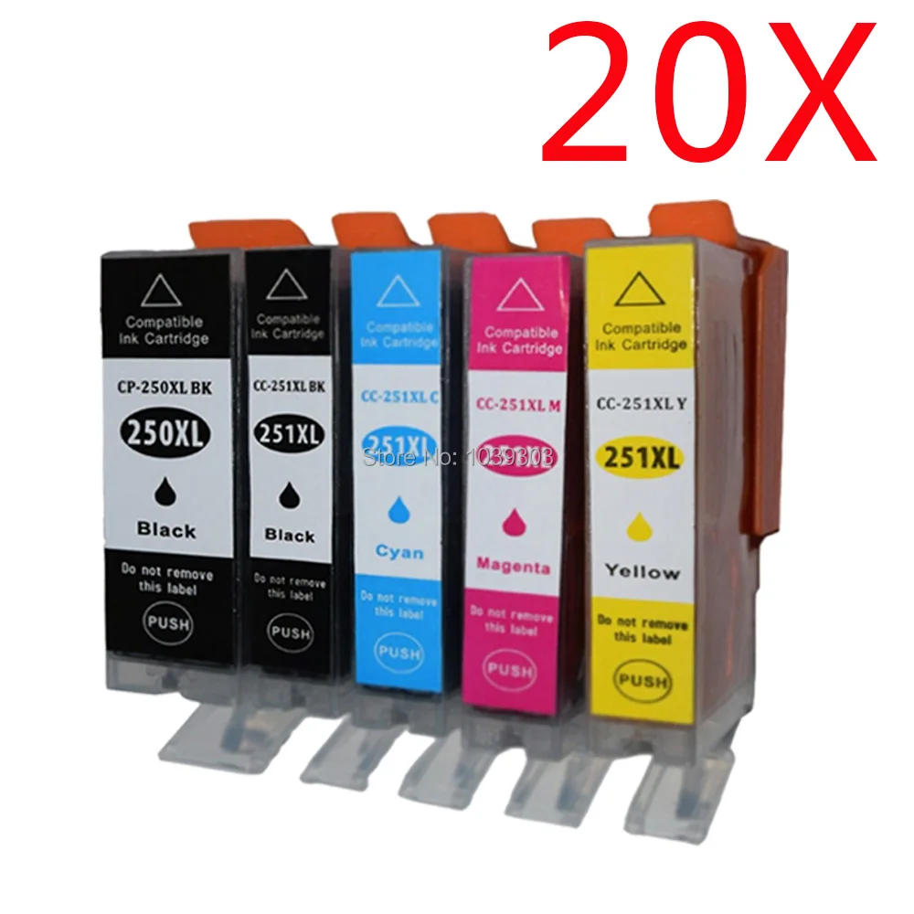 20 Pack Pgi-250Xl Cli-251Xl Cartuccia D'Inchiostro Compatibile Per Canon Pixma Mg6420 Mg7120 Ix6820