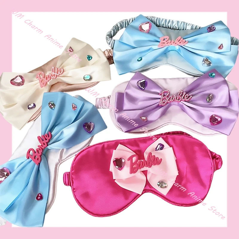 Kawaii Barbie Bow Imitato Silk Sleeping Eye Mask Eyepatch Travel Relax Cover Eyeshade Girls Sleeping Blindfold Makeup Hairband
