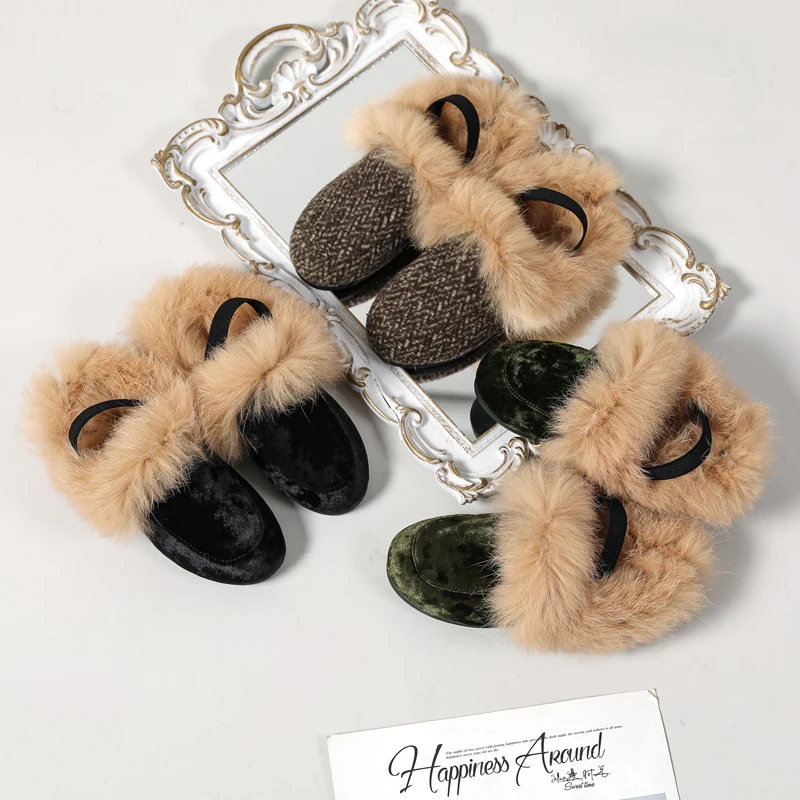 As 2024 New Kids Fashion Shoes Bambini Fur Outdoor Slides Neonate Slip On Pantofole Toddler Boys Brand Flats Princess Slides