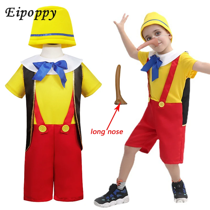 Costume Pinocchio Per Bambini Ragazzi Divertenti Costumi Cosplay Pinocchio Vestiti Per Bambini Naso Libero Uniforme Di Halloween Per Bambini