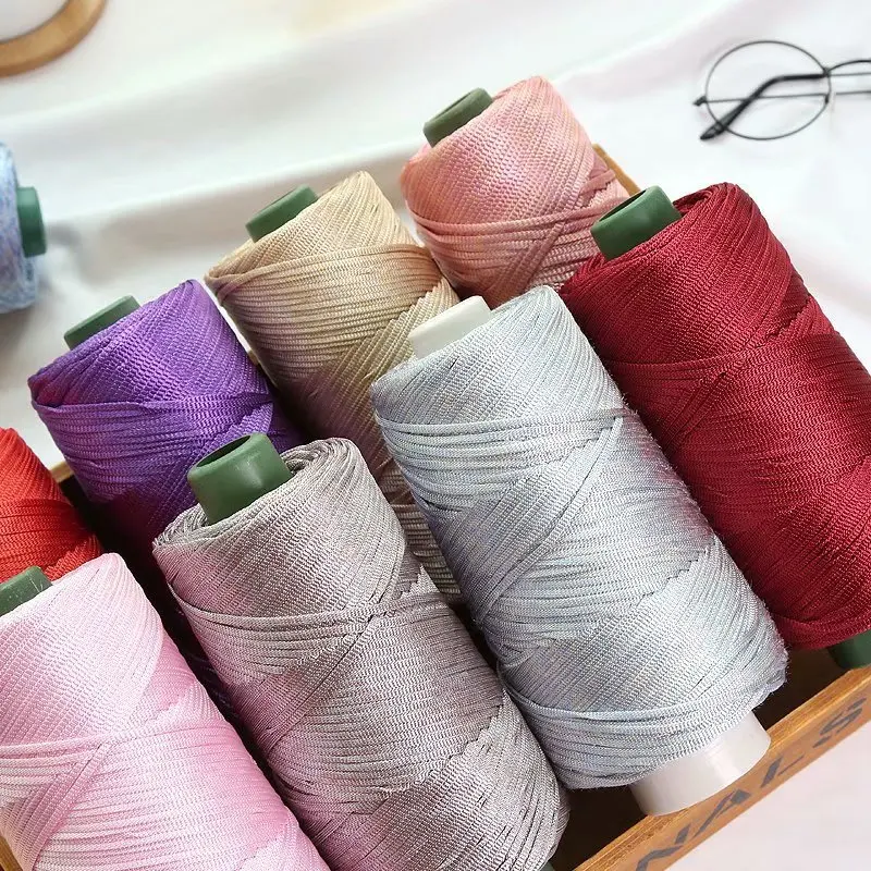 2Pcs 230G/Ball Silk Cotton Linen Light Ice Linen Flat Belt Visor Hand-Woven Diy Hook Bag Cushion Hollow Bright Silk Thread