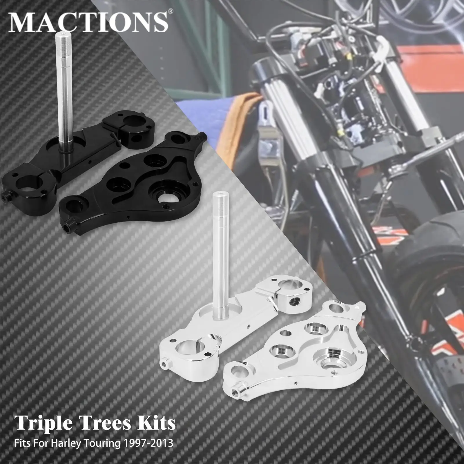 Moto "Ko" Rastred 21 ''23'' Ruote Triple Trees Kit Nero/Cromato Per Harley Touring Road Street Electra Glide Flh 1997-2013