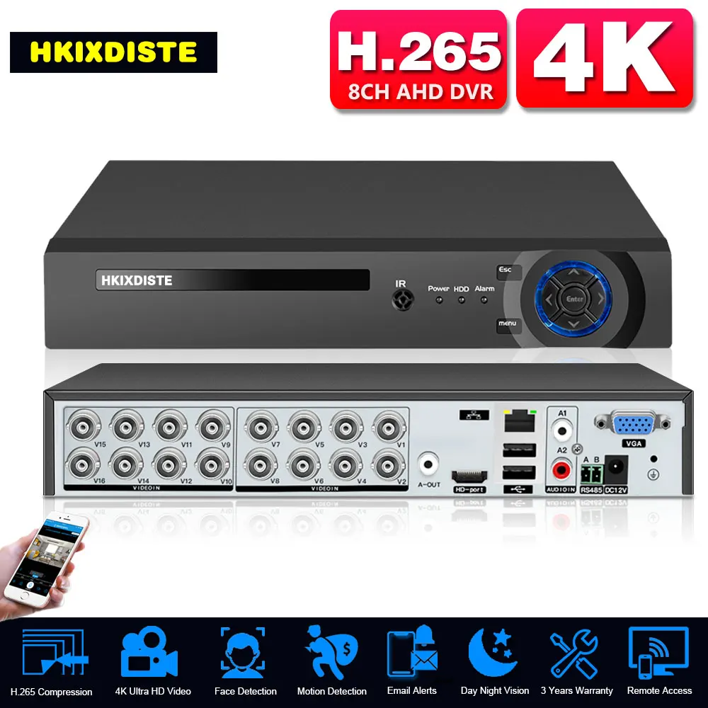 H.265 16Ch 4K Ahd Dvr Videoregistratore Per Telecamera Ahd Ip Camera Xmeye Face Detection 8Mp Hybrid Dvr Nvr Video Surveillance Recoder