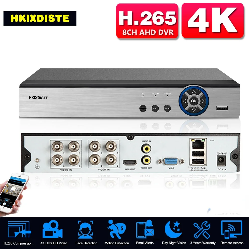 8Ch 4K Cctv Hybrid Dvr Nvr Security System 8Mp Riconoscimento Facciale 8 Canali Cctv Ahd Dvr Recorder Xmeye Registratore Di Sorveglianza 4Ch
