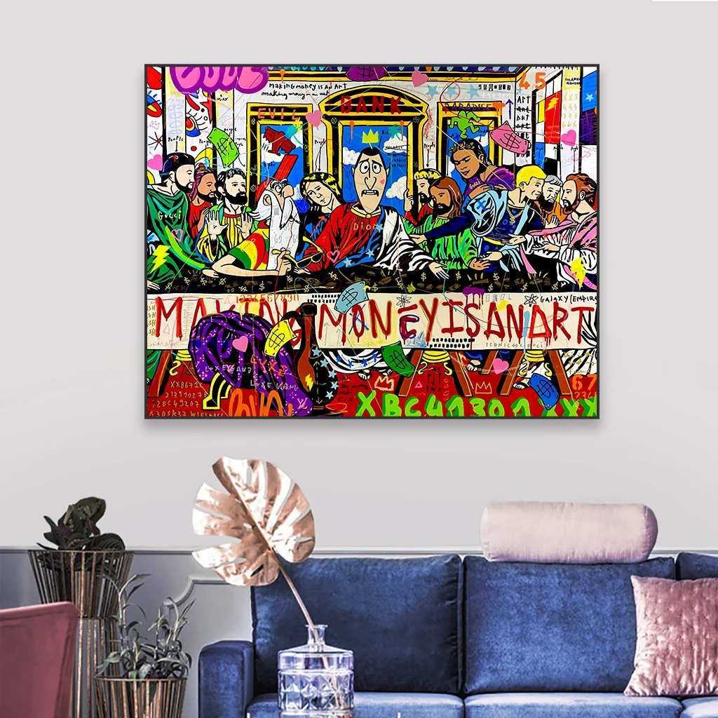 Graffiti Art Canvas Painting Famous Oil Painting The Last Supper Prints Abstract Banksy Art Poster Home Dining Room Wall Decor