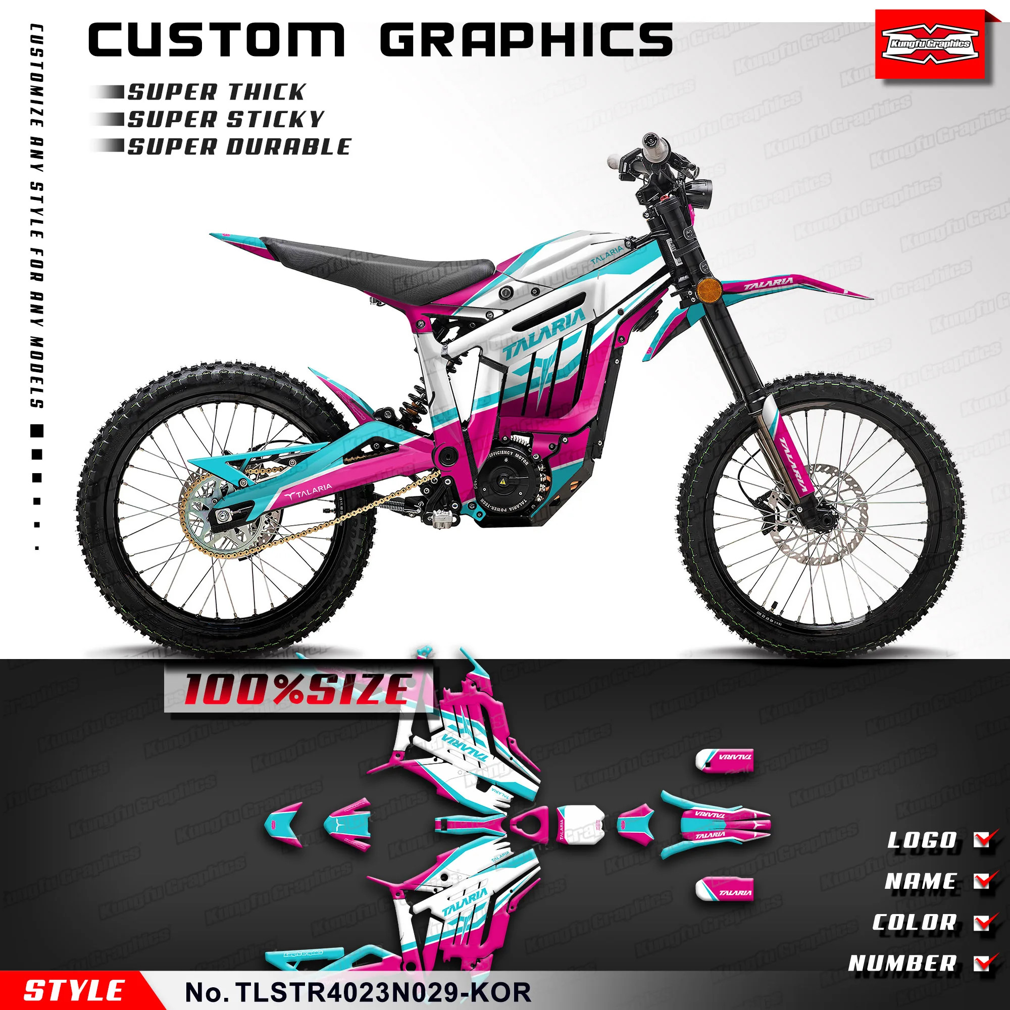 Kungfu Graphics Race Decalcomanie Adesivi Personalizzati Deco Kit Per Talaria Sting R Mx L1E Sx3 Dirt Bike Elettrica, Tlstr4023N029-Kor