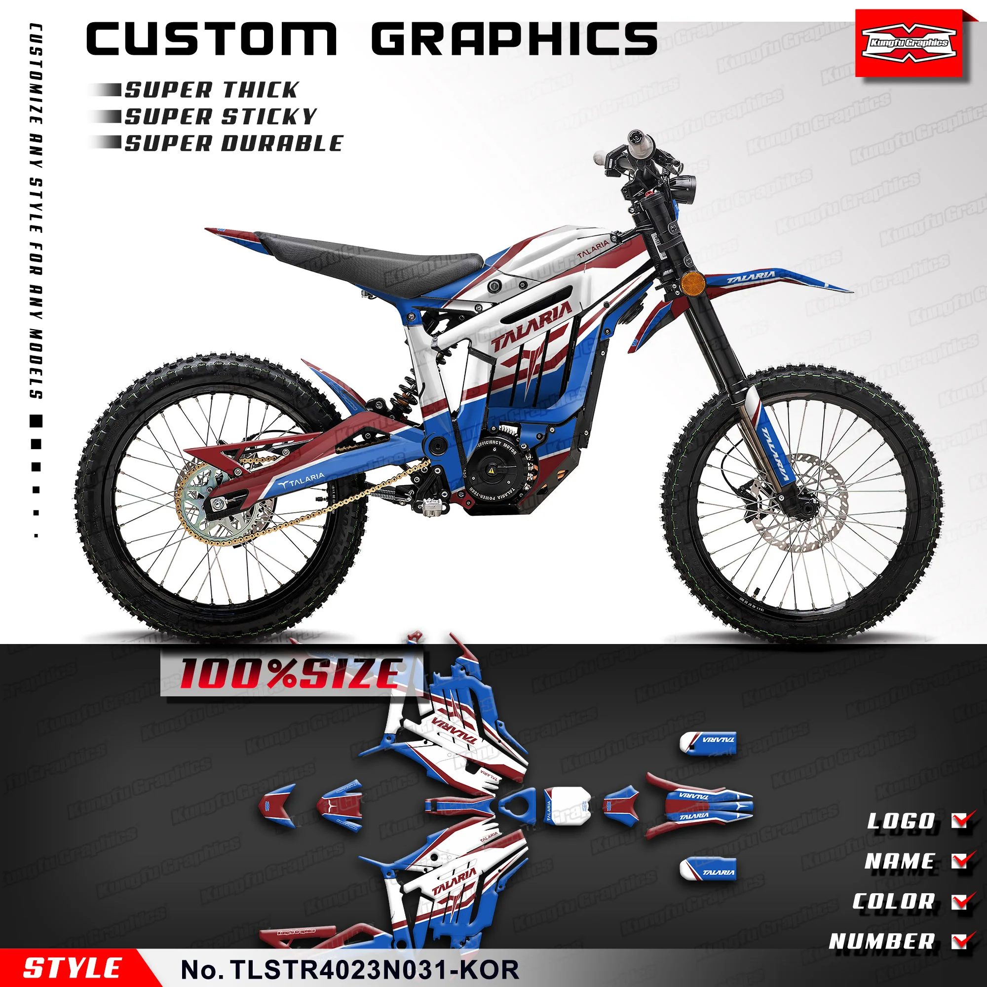 Kungfu Graphics Race Decalcomanie Adesivi Personalizzati Deco Kit Per Talaria Sting R Mx L1E Sx3 Dirt Bike Elettrica, Tlstr4023N031-Kor