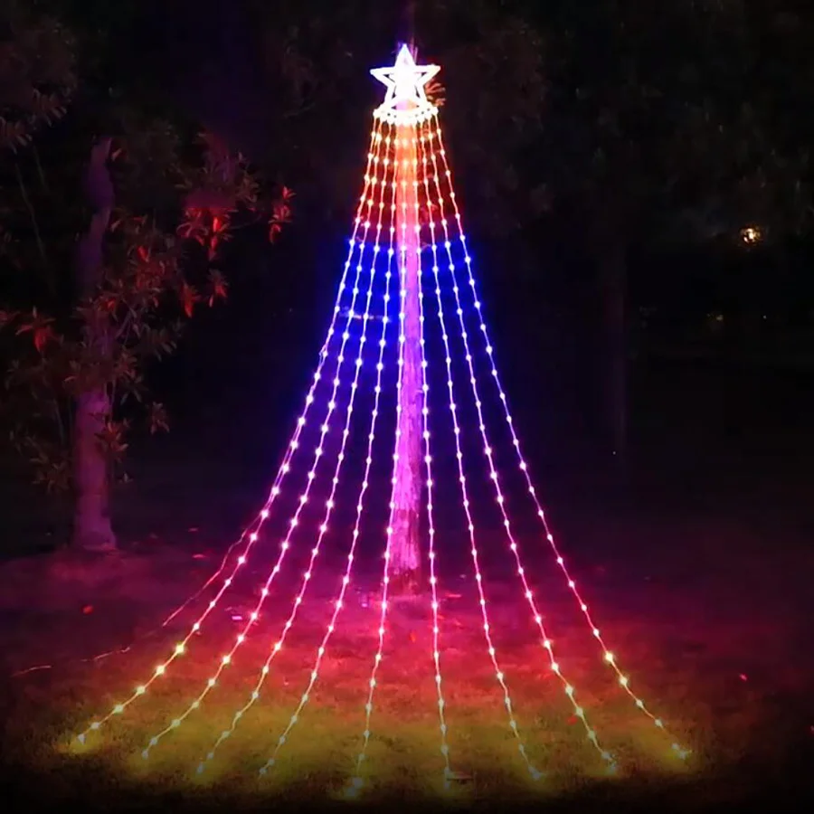 Natale Led Cascata Meteor Shower String Lights Smart App Control Holiday Fairy Garland Lights Per La Decorazione Della Camera Da Letto Del Giardino Di