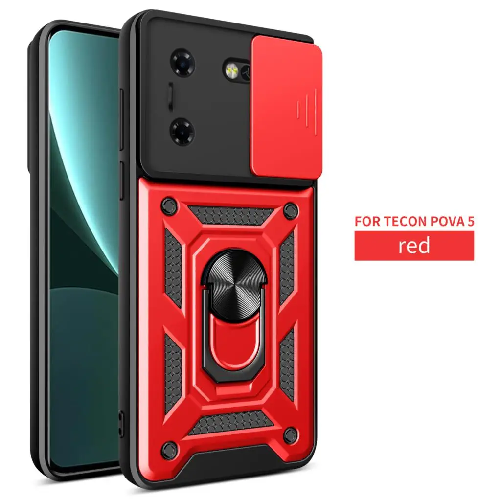 Per Tecno Pova 5 Case Push Window Lens Cover Ring Bracket Etui Coque Tecno Pova 4/Pova Neo Neo 2 Phone Fundas Tecno Pova 4 Pro