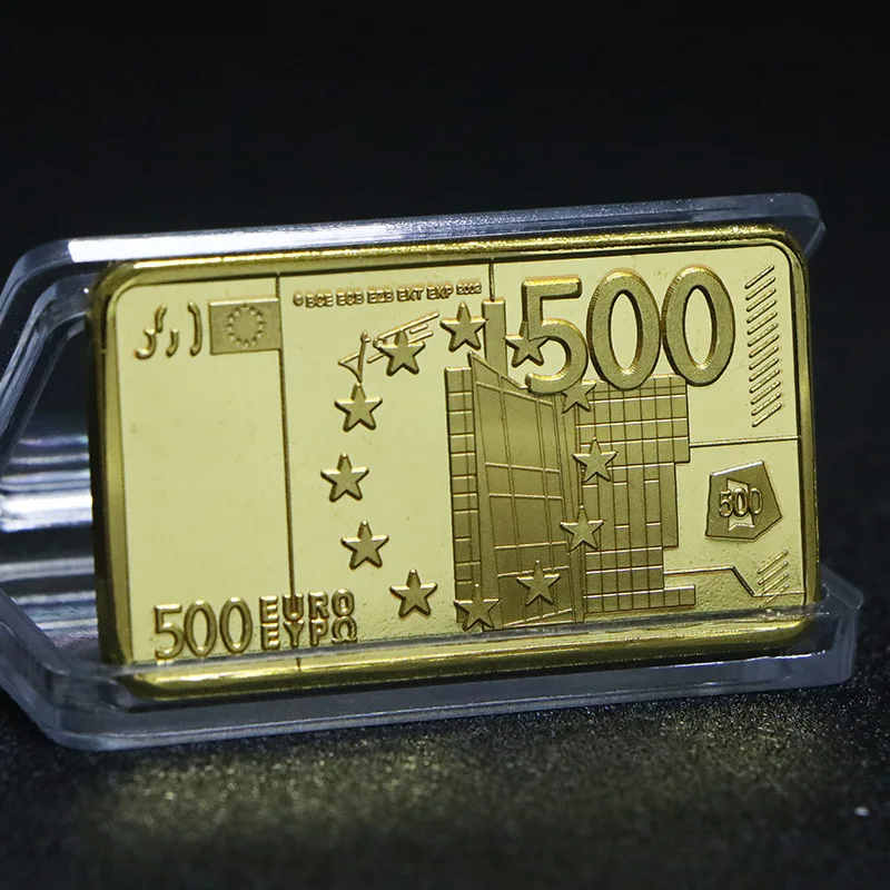 Moneta Commemorativa Ue Moneta Quadrata Placcata In Oro Moneta Europea 500 Euro Challenge, Medaglione Con Barra D'Oro