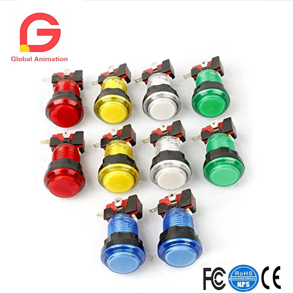 10X Nuovo Pulsante Arcade Illuminato A Led Mame Multicade Scelta Di 5 Colori