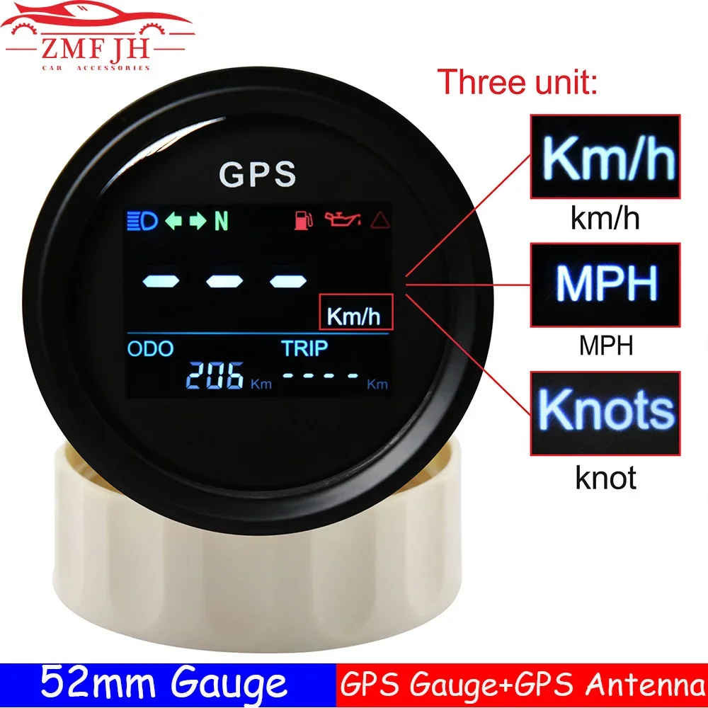Digitale Mini 52Mm Gps Tachimetro Misuratore Di Velocità + Antenna Gps Sensore Di Velocità Moto Barca Contachilometri Atv Utv Marine 12V/24V