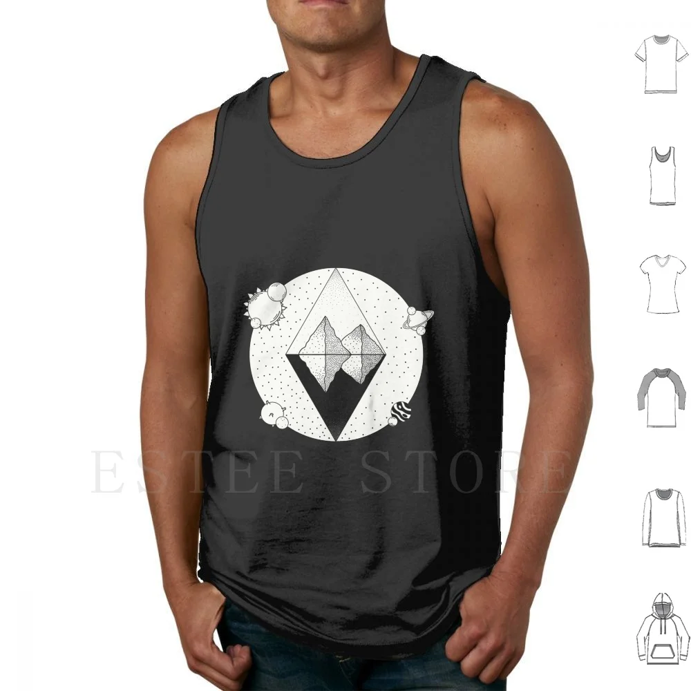 The World Is A Diamond Canotte Canottiera Pianeti Senza Maniche Mountain Diamond Black White Stars Universe