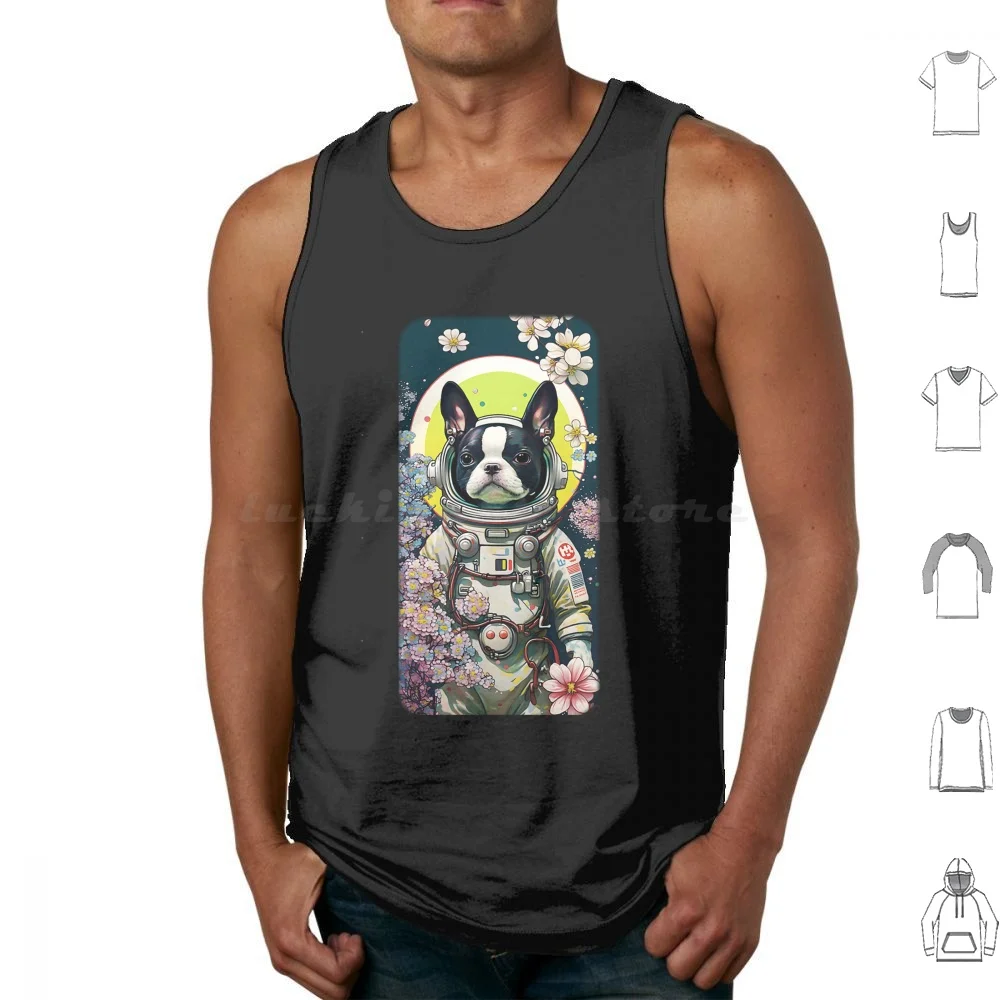 Cherry World Canotte Stampa Cotone Astronauta L Boston Terrier Boston Terrier Art World Acquerello Acquerello Art Cherry