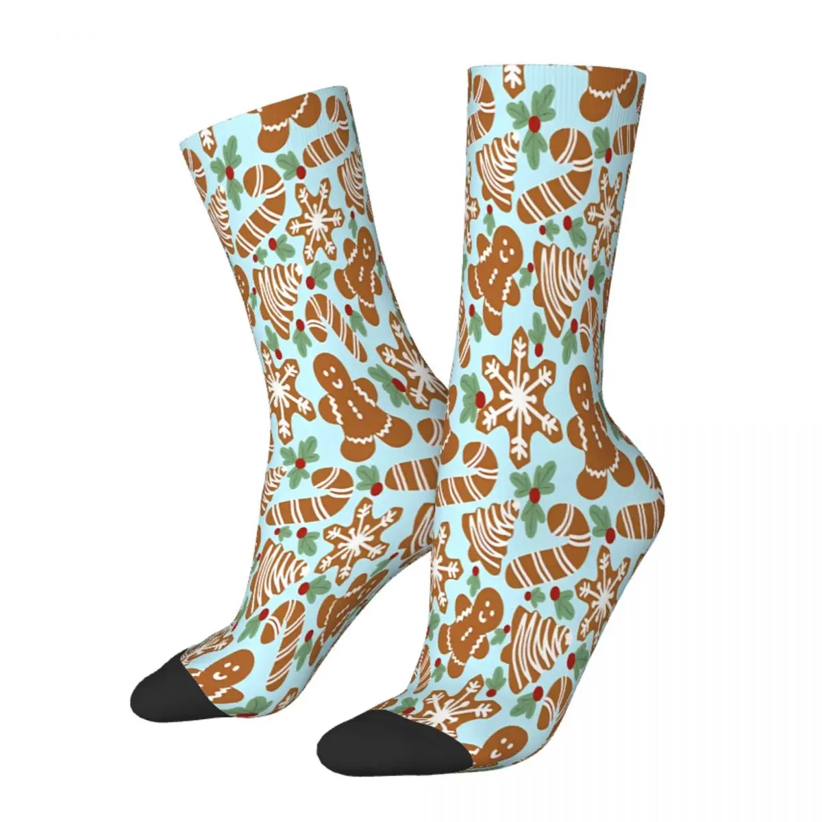 Gingerbread E Agrifoglio Blue Cookies Cookie Socks Uomo Uomo Donna Autunno Calze Poliestere