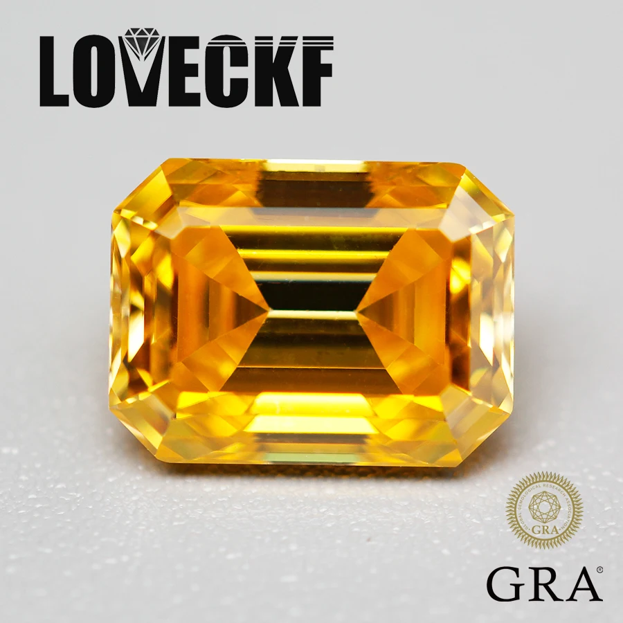 Golden/Champagne Moissanite Stone Emerald Cut Vvs1 Certificato Moissanita Diamond Gemstone Pass Diamond Tester Con Rapporto Gra