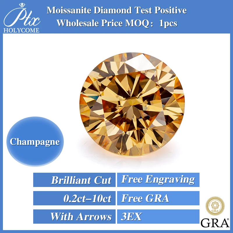 3.0-20.0Mm Holycome Taglio Rotondo Moissanite Diamante Champagne Vvs1 Moissanite Gioielli Orecchini Collana Muslimatexmuslimah