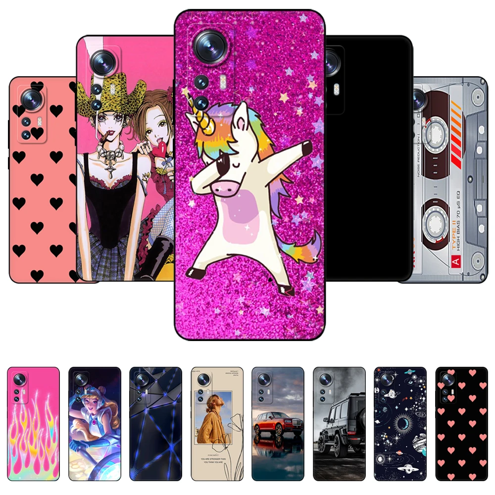 Per Xiaomi 12 Case 12 Pro 12X Xiaomi 12X Mi 12 Lite Bumper Funda Black Tpu Case Pink Anime Space Car