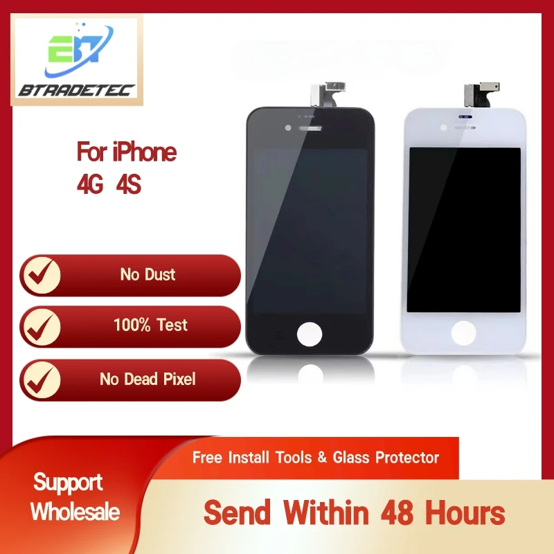 100% Display Di Prova Per Iphone 4 4S Lcd Touch Screen Sostituzione Riparazione Riparazione T A1332 A1349 A1431 A1387 Pannello Frontale