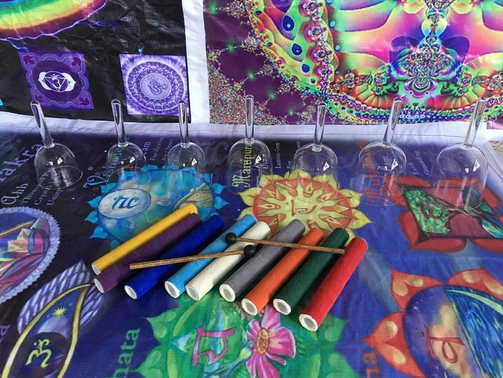 Solfeggio Armoniche 7 Pz Cristallo Di Canto Ciotole Maniglia Hemi-Sync 396 Hz, 417 Hz, 528 Hz, 639 Hz, 741 Hz, 852 Hz E 963 Hz