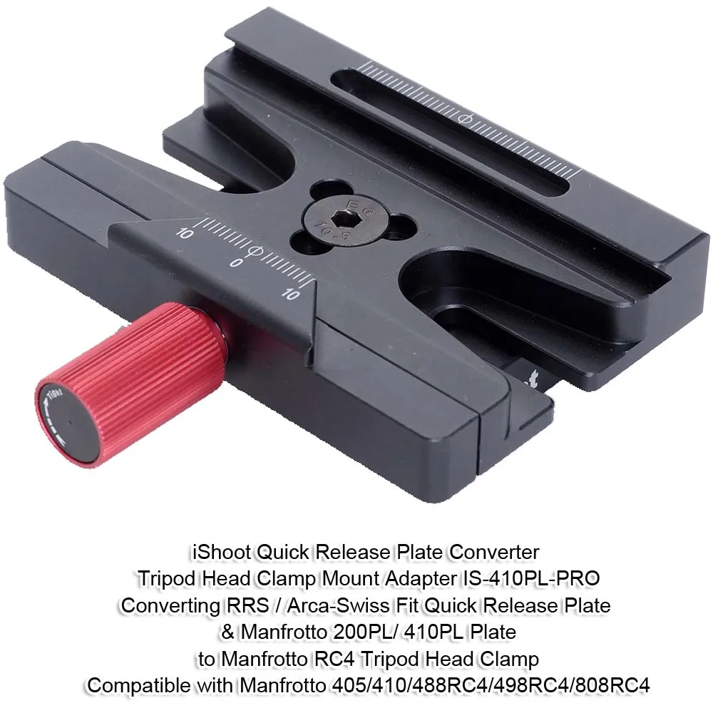 Convertitore Adattatore Morsetto Treppiede Per 200Pl 410Pl Piastra A Sgancio Rapido Fotocamera A Manfrotto Rc4 405 410 488Rc4 498Rc4 808Rc4 Testa