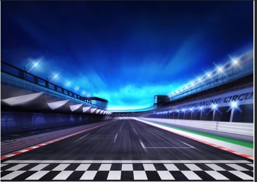 7 X5Ft Blue Clouds Sky Stadium Car Racing Race Track Lane Custom Photo Studio Sfondo Vinile 220Cm X 150Cm