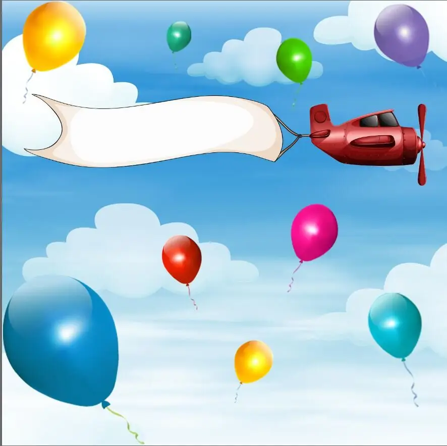 8 X8Ft Old Plane Clouds Ribbon Blue Sky Balloons Baby Kids Custom Photo Studio Sfondi Fondali Vinile 240Cm X 240Cm