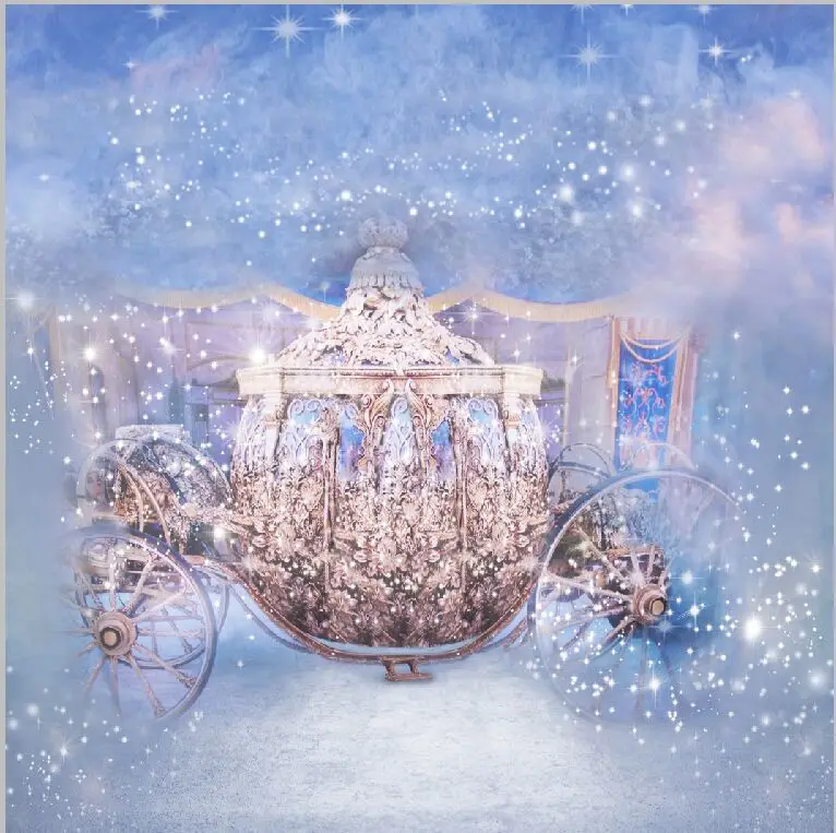 10 X10Ft Silver Fairy Princess Pumpkin Gold Carriage Snow Blue Sky Custom Photo Studio Fondali Sfondi Vinile 300Cm X 300Cm