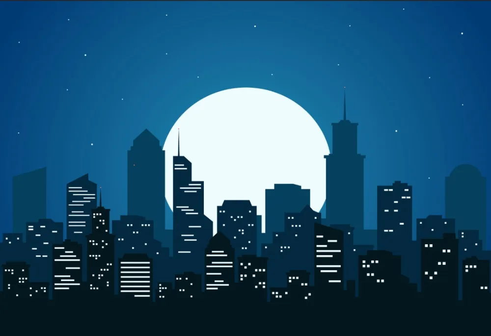 7 X5Ft Super Heores Blue Night Sky Moon Skyline Edifici Custom Photo Studio Sfondo Vinile 220Cm X 150Cm