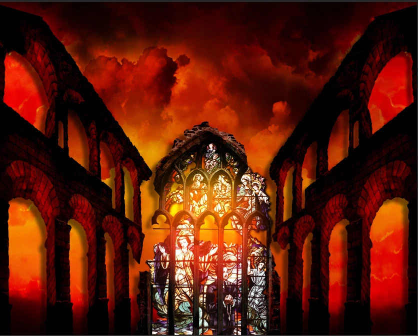 10 X10Ft Firebrick Clouds Sky Broken Wall Arch Door Cattedrale Chiesa Custom Photo Fondali Studio Sfondo Vinile 300Cm X 300Cm