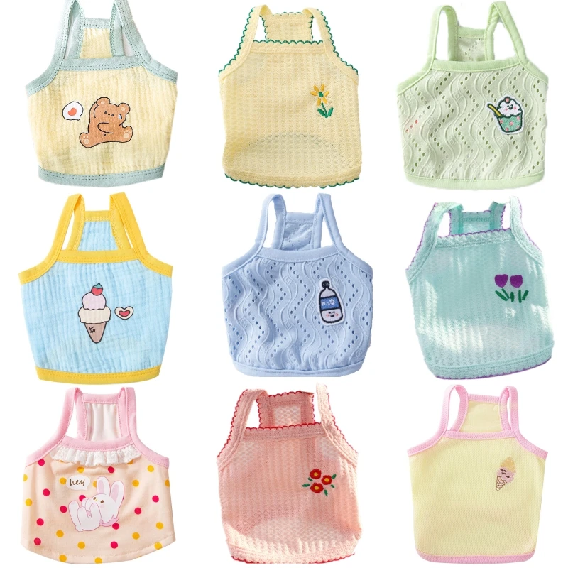 2023 Pet Cat Dog Vest Puppy Summer Clothes Mesh Traspirante Solid Dog Bretella Cute Dog Costume Bichon Chihuahua Vest Dresses