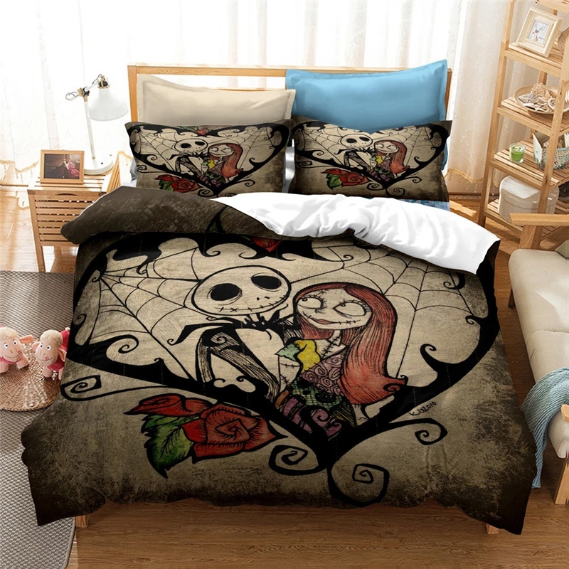 Nightmare Before Christmas Set Copripiumino Con Fodera Per Cuscino Set Da Letto Jack E Sally 3D Skull Christmas Bedding Set Arredamento Camera Da Lett
